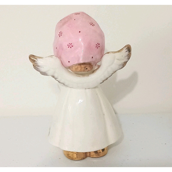 Vintage 1950s Japan Snowflake Angel Figurine Pink Hat Gold Shoes - Picture 3 of 9